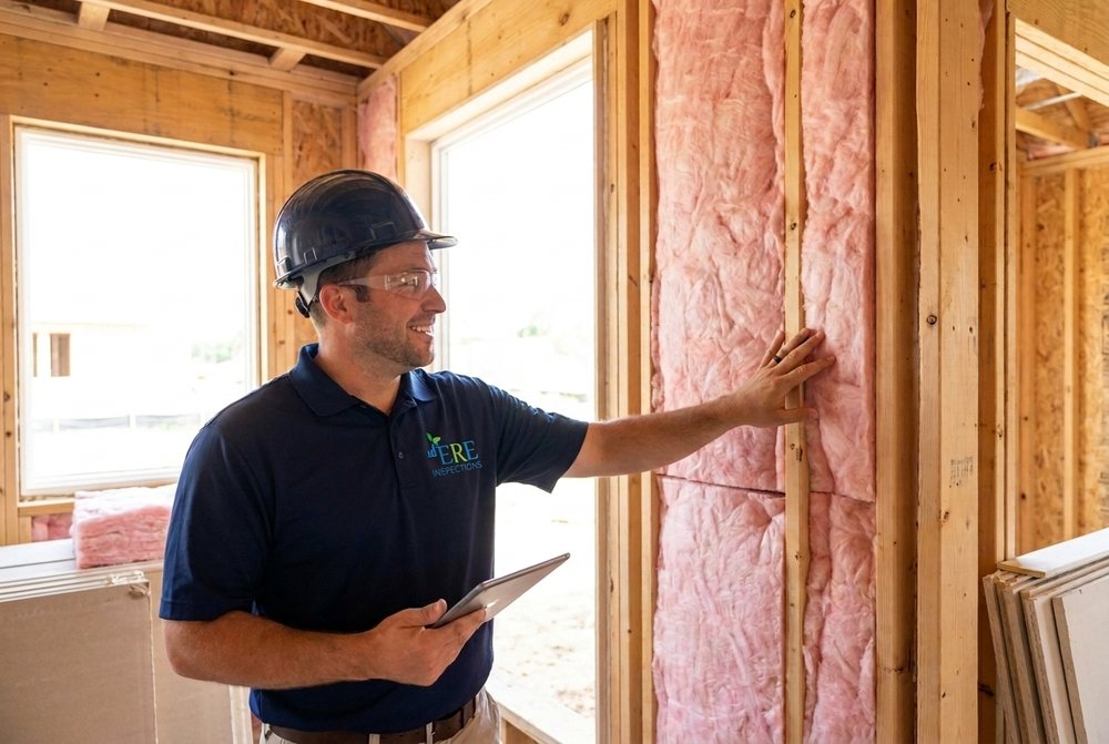 ERE Inspections HERS rater inspecting wall insulation before drywall for Title 24 QII verification